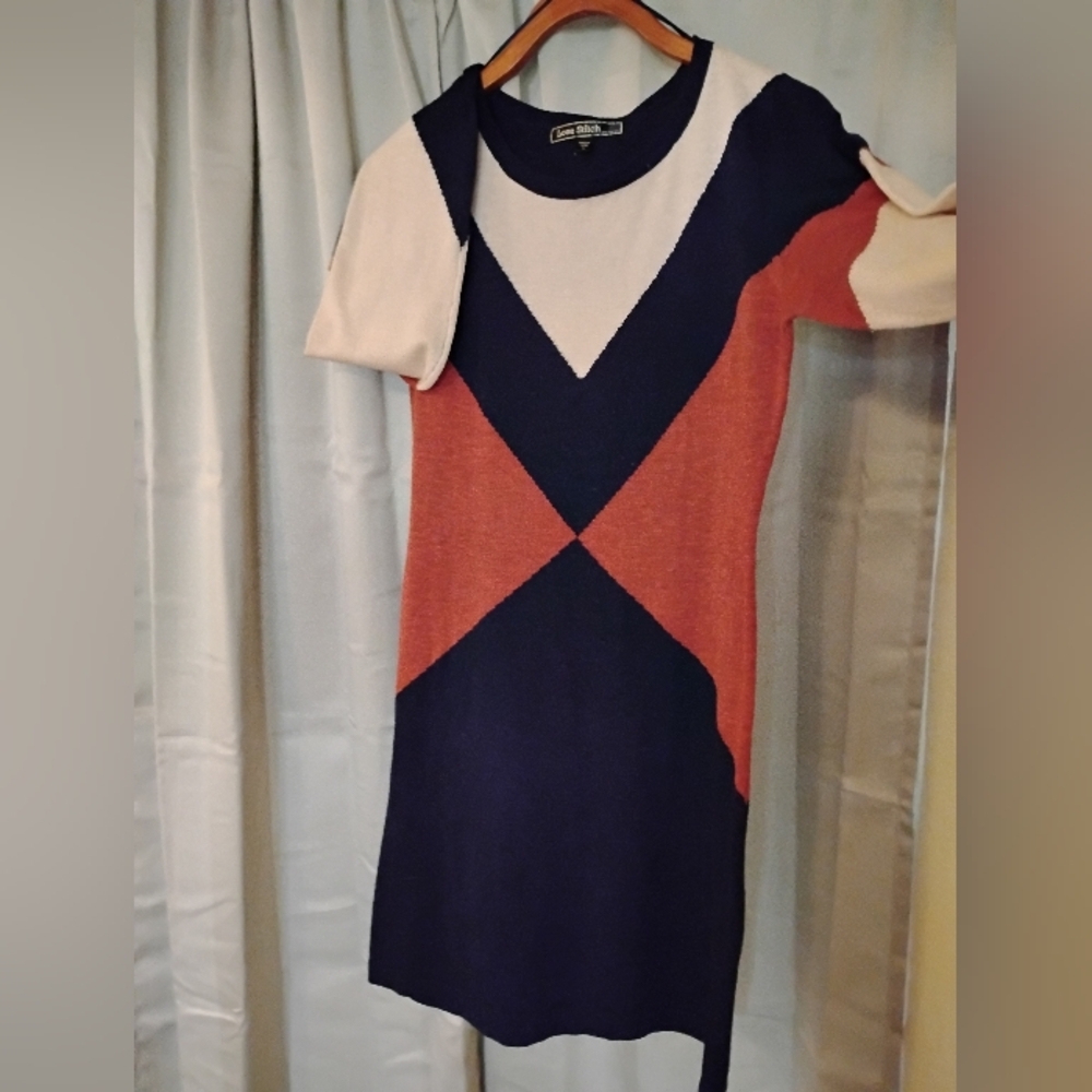 Love Stitch Dress Size L Colorblock Navy Rust Cream